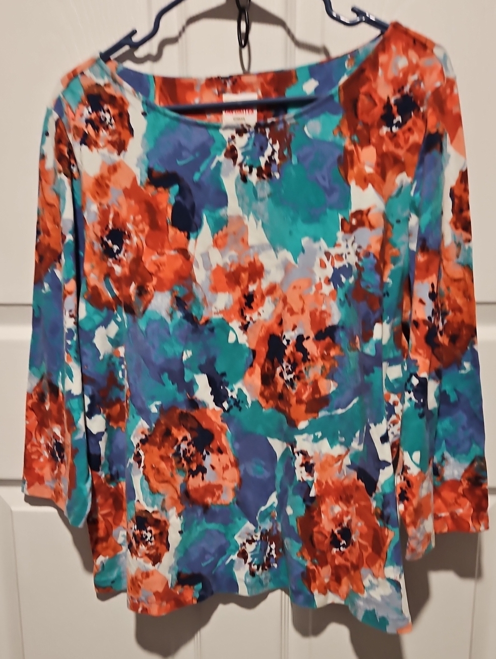 Ruby Rd. Teal, Orange & Purple Floral Scoop-Neck Long Sleeve Top